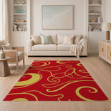 ODIKA Washable Red and Gold Scroll Area Rug - Low Pile Non-Slip Rug for Living Room, Pet & Kid Friendly