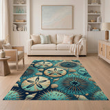 Teal Sea Urchins Sand Dollars Coastal Area Rug