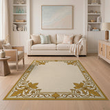 Gold and Silver Ornate Gold Leaf Border Area Rug