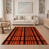 Bold Orange Black Grid Checkered Area Rug