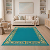Teal Art Deco Gold Border Area Rug