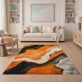 Orange Black Marble Swirl Area Rug