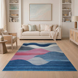 Abstract Wavy Mountain Area Rug in Blue Pink