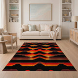 Bold Red-Orange Geometric Wave Area Rug