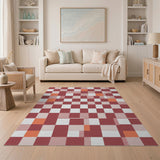 Red Orange Checkered Grid Area Rug