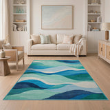 Teal Blue Cascading Wave Area Rug