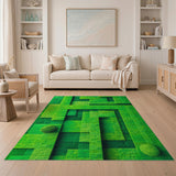 Emerald Moss Maze Geometric Area Rug