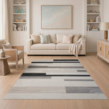 Beige and Neutral Modern Beige Grey Geometric Stripe Rug