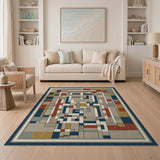 ODIKA Washable Geometric Abstract Area Rug - Mid-Century Modern Low Pile Non-Slip Carpet
