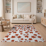 Black Bird Silhouettes Red Maple Leaves Rug