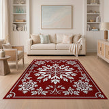Crimson Snowflake Floral Area Rug