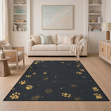 Golden Paw Print Area Rug on Charcoal Grey