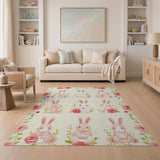 Cute Bunny Pink Rose Watercolor Area Rug