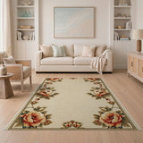 Vintage Peony Floral Border Area Rug - Cream