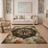Vintage Distressed Compass Rose Area Rug