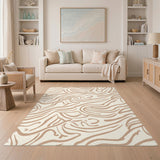 Beige and Neutral Swirl Beige Swirl Abstract Area Rug