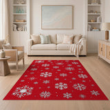 Red Geometric Modern Festive Red Snowflake Area Rug