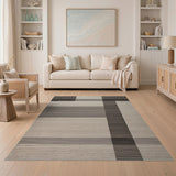 Modern Grey Geometric Block Stripe Rug