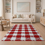 Red Classic Red White Gingham Checkered Area Rug