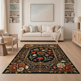 Ornate Gold Frame Floral Rug with Roses Tulips