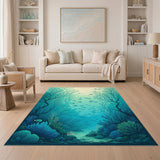 Blue Teal Coral Reef Coastal Beach Rug