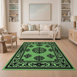 Ornate Mint Green Persian Area Rug with Black Floral Motifs