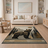 Geometric Grizzly Bear Mountain Landscape Rug