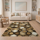Modern Brown Tan Hexagon Geometric Area Rug