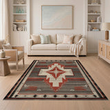 Grey Red Southwestern Tribal Area Rug