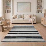 Black White Striped Distressed Area Rug