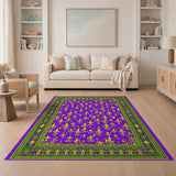 Purple Fleur-de-Lis Area Rug with Ornate Green Border