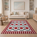Red Tribal Sunburst Rug with Gingham Check Border
