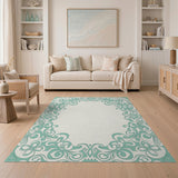 Blue and Teal Teal Ornate Floral Border Area Rug