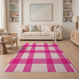 Vibrant Pink White Gingham Check Area Rug