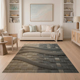 Beige Woven Wave Texture Area Rug