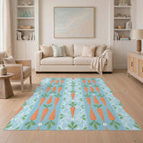 Blue Bunny Carrot Kids Area Rug