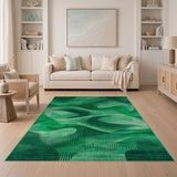 Emerald Green Wave Geometric Area Rug