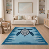 Coastal Beach Sea Turtle Blue Teal Area Rug