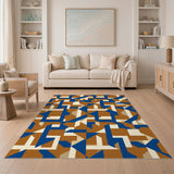 Interlocking Blue Geometric Area Rug