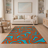 Vibrant Orange Blue Wavy Abstract Area Rug