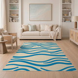 Blue and Teal Serene Blue Waves Coastal Area Rug