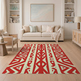 Bold Red Geometric Heritage Tribal Rug