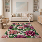 Vintage Pink Rose Floral Pattern Area Rug