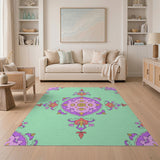 Mint Green Persian Rug with Vibrant Floral Mandala