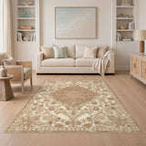 Brown and Tan Brown Floral Vintage Area Rug