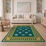 Emerald Green Snowflake Persian Area Rug