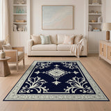 Traditional Persian Blue and Teal Navy Blue Traditional Persian Floral Rug
