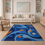 Navy Blue Teal Swirl Abstract Area Rug