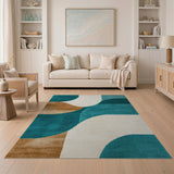 Teal Abstract Curve Geometric Area Rug