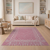 Pink Geometric Maze Area Rug with Ornate Borders